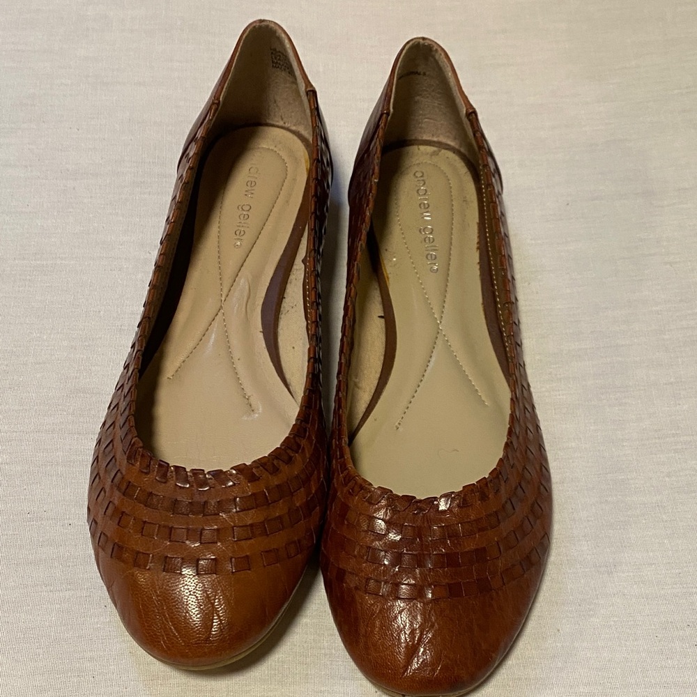 Andrew Geller Brown Woven Leather Flats